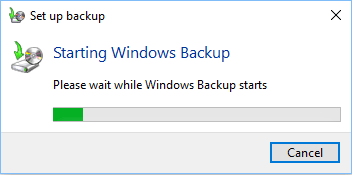 Запуск всплывающего окна резервного копирования Windows в Windows 10