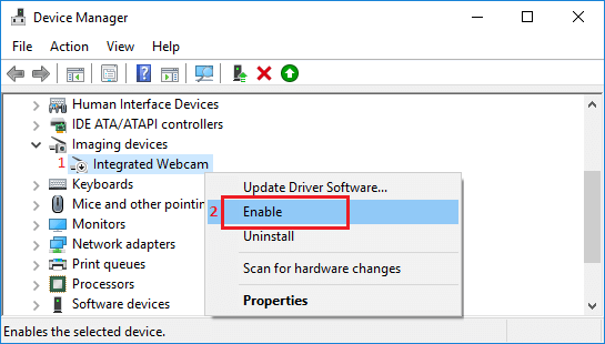 Включить веб-камеру с помощью диспетчера устройств в Windows 10