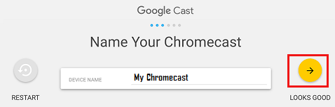 Укажите имя для устройства Chromecast