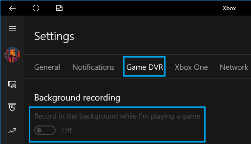 Отключить фоновую запись игры на игровом видеорегистраторе в Windows 10
