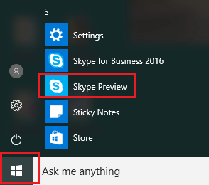 Запустите приложение Skype Preview в Windows 10