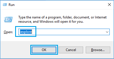 Откройте Internet Explorer с помощью команды «Выполнить» в Windows 10