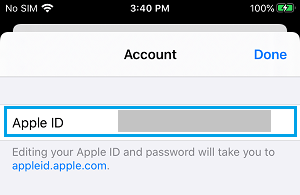 Apple ID на экране учетной записи