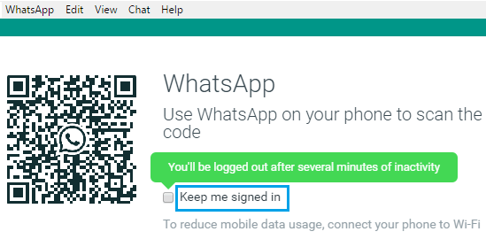 QR-код WhatsApp и опция «Оставаться в системе»