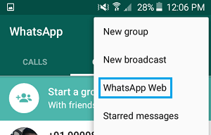 Веб-вкладка WhatsApp на телефоне Android
