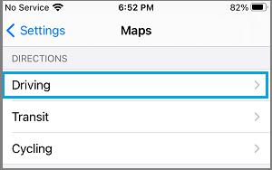 Параметр «Настройки вождения» в Apple Maps