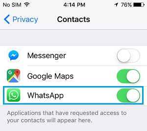 Включить WhatsApp с доступом к контактам на iPhone