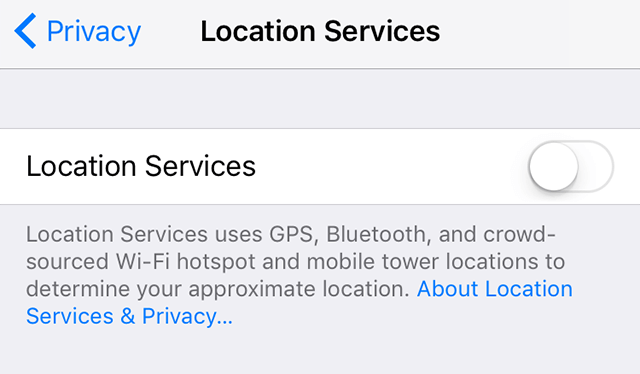 Отключить службы определения местоположения на iPhone