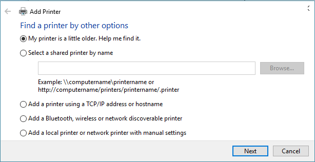 Добавить принтер с помощью Windows 10
