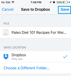 Сохранить загруженный файл в Dropbox на iPhone