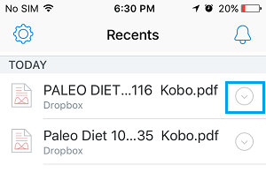 Стрелка вниз в Dropbox на iPhone