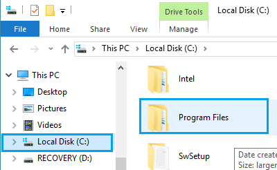 Папка Program Files на компьютере с Windows 10