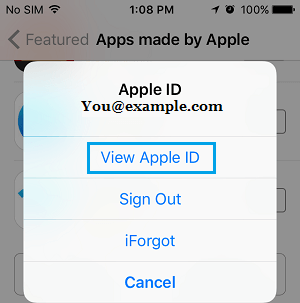 Просмотр параметра Apple ID на iPhone