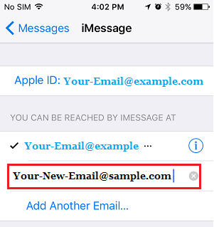 Новый адрес электронной почты для iMessage на iPhone 