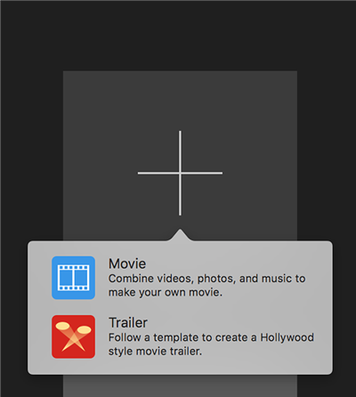 Выберите тип проекта в iMovie на Mac