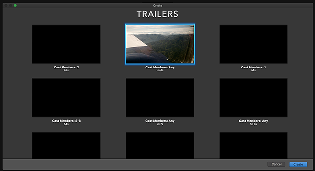 Выберите шаблон трейлера в iMovie на Mac