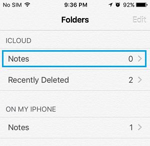 Папка iCloud Notes на iPhone