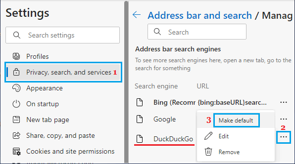 Установите DuckDuckGo в качестве поисковой системы по умолчанию в Microsoft Edge
