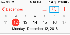 Опция поиска в приложении iPhone Calendar