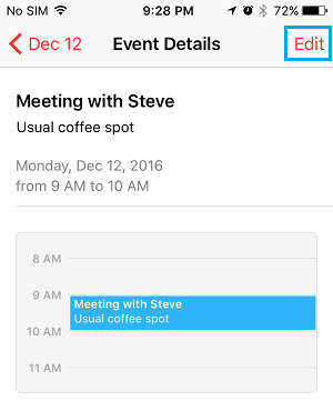 Редактировать событие в приложении iPhone Calendar