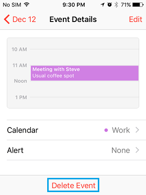 Удалить событие на iPhone