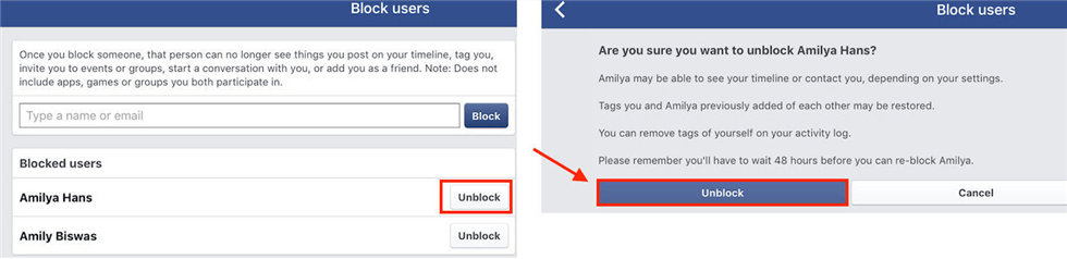 Как разблокировать кого-то на Facebook на устройстве — шаг 4