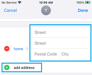 Добавить домашний адрес в карточку контакта на iPhone