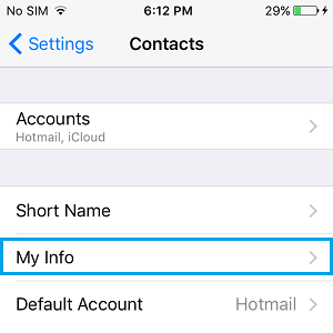 Вкладка «Моя информация» в настройках контактов на iPhone