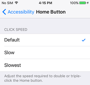 Изменить скорость нажатия кнопки «Домой» на iPhone 7