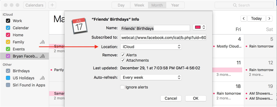 Как синхронизировать события Facebook с календарем iPhone на Mac — шаг 6