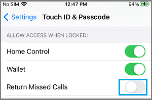 Отключить функцию возврата пропущенных вызовов на экране блокировки iPhone