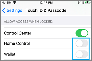 Отключить управление домом и кошелек с экрана блокировки iPhone