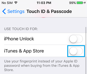 Отключить Touch ID для iTunes и App Store