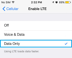 Включить LTE только для данных