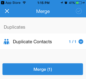 Объединить экран дубликатов контактов, приложение Simpler Contacts