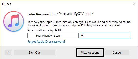 Введите пароль для просмотра учетной записи 