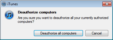 Всплывающее окно «Деавторизовать все компьютеры»