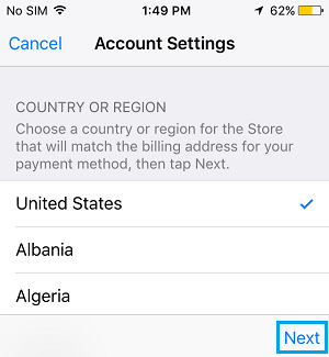 Выберите страну в магазине приложений