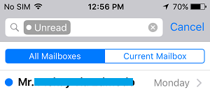 Параметр «Текущий и все почтовые ящики» на iPhone
