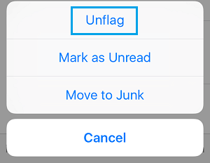 Снять пометку с сообщений электронной почты на iPhone