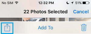 Значок «Поделиться» в приложении «Фотографии» iPhone