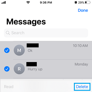 Удалить текстовые сообщения на iPhone