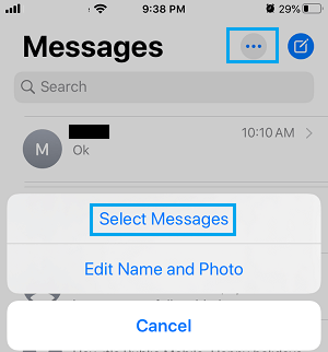 Выберите «Сообщения» на iPhone