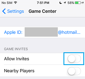 Отключить приглашения Game Center