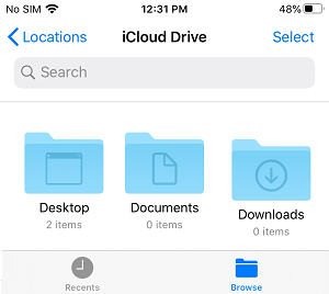 Просмотр файлов и папок iCloud Drive на iPhone