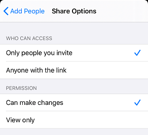 Параметры общего доступа к iCloud Drive на iPhone