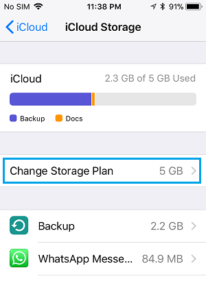 Изменить вариант плана хранения iCloud на iPhone