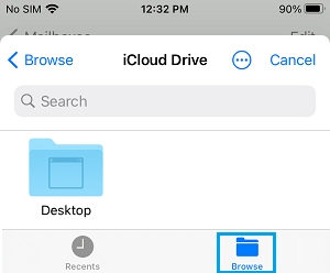 Опция просмотра на iCloud Drive