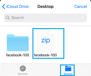 Выберите файл iCloud Drive на iPhone