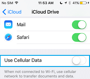 Отключить сотовые данные для iCloud Drive